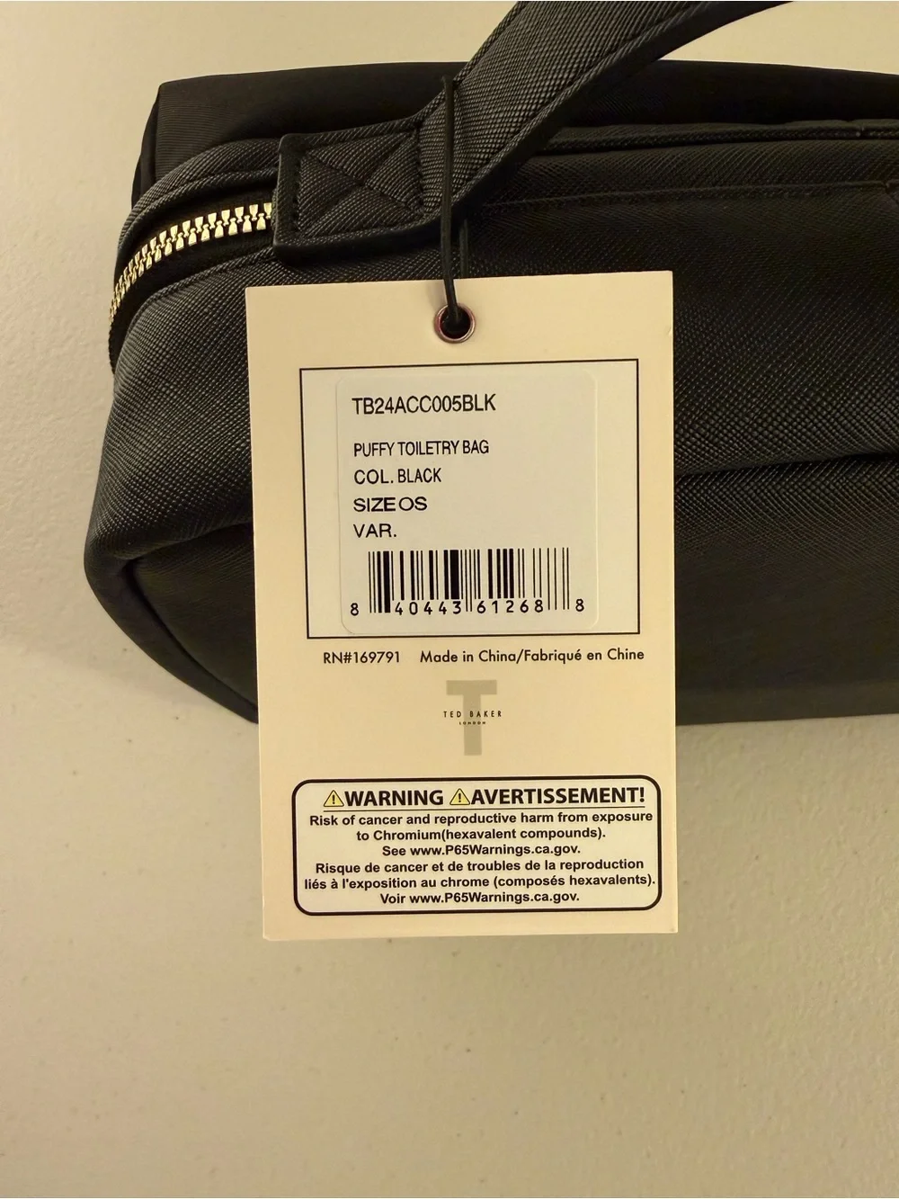 Ted Baker London Black Puffy Toiletry/Cosmetic Bag - *NWT*